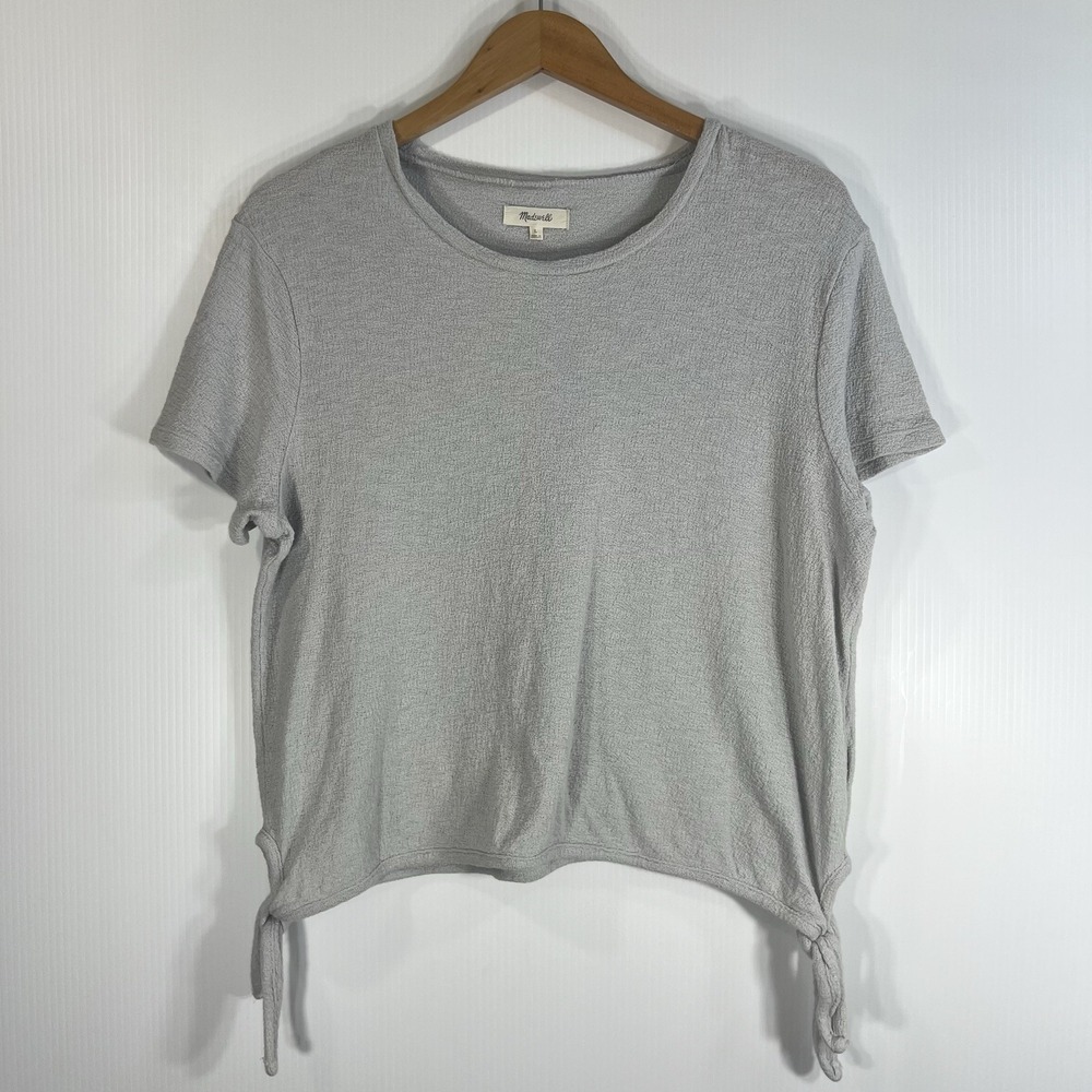 Madewell Textured Cotton Top Size Large Gray Modern Side Tie Boxy SS Slub